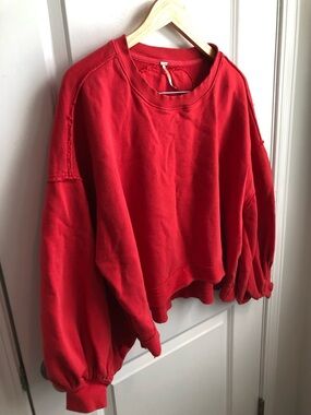 FREE PEOPLE TRISH SWEATSHIRT Red Crewneck Oversized XS